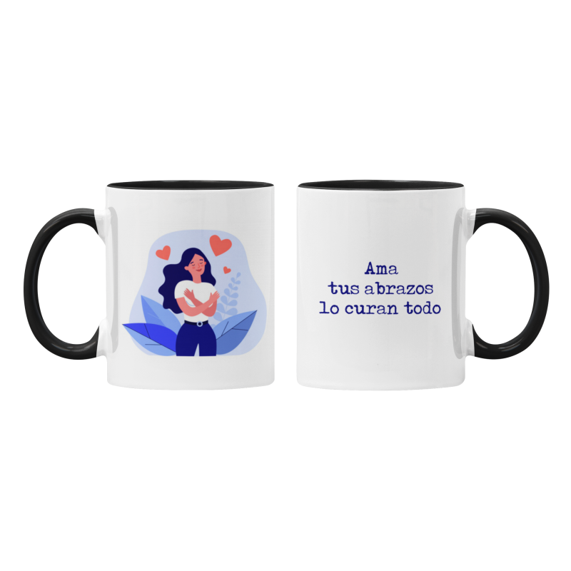 Taza Ama tus abrazos lo curan todo negra