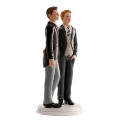Figura novios boda gay de lado con traje